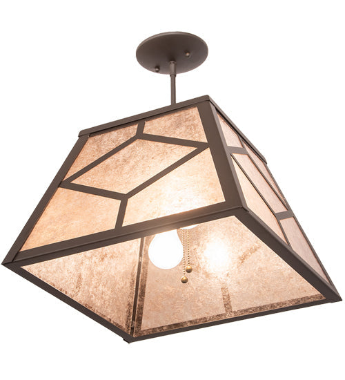 Meyda Lighting Diamond Craftsman 16"Sq 2-Light Oil Rubbed Bronze Pendant Light With Silver Mica Shade Glass