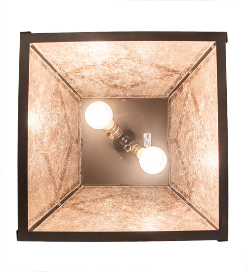 Meyda Lighting Diamond Craftsman 16"Sq 2-Light Oil Rubbed Bronze Pendant Light With Silver Mica Shade Glass