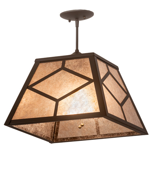 Meyda Lighting Diamond Craftsman 16"Sq 2-Light Oil Rubbed Bronze Pendant Light With Silver Mica Shade Glass