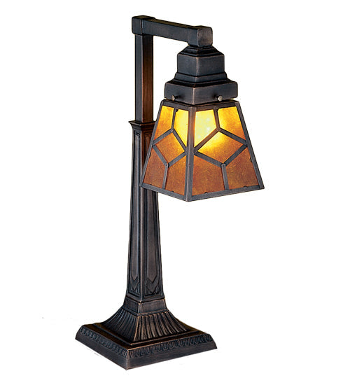 Meyda Lighting Diamond Craftsman 20" Mahogany Bronze Desk Table Lamp With Amber Mica Shade Glass