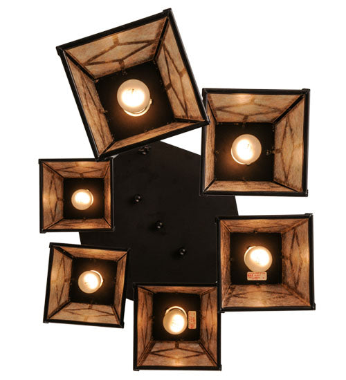 Meyda Lighting Diamond Craftsman 27" 6-Light Mahogany Bronze Cascading Pendant Light With Silver Mica Shade Glass