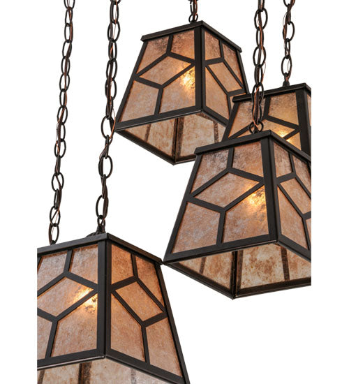 Meyda Lighting Diamond Craftsman 27" 6-Light Mahogany Bronze Cascading Pendant Light With Silver Mica Shade Glass