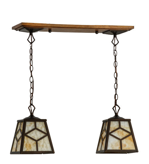Meyda Lighting Diamond Craftsman 28" 2-Light Mahogany Bronze Island Pendant Light With Beige Shade Glass
