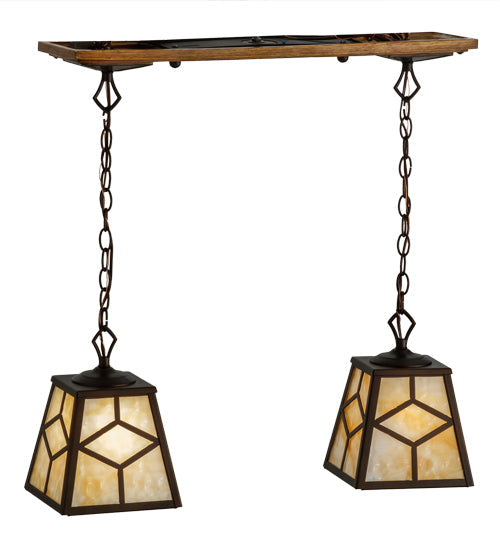 Meyda Lighting Diamond Craftsman 28" 2-Light Mahogany Bronze Island Pendant Light With Beige Shade Glass