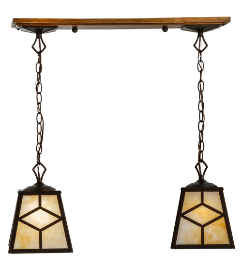 Meyda Lighting Diamond Craftsman 28" 2-Light Mahogany Bronze Island Pendant Light With Beige Shade Glass