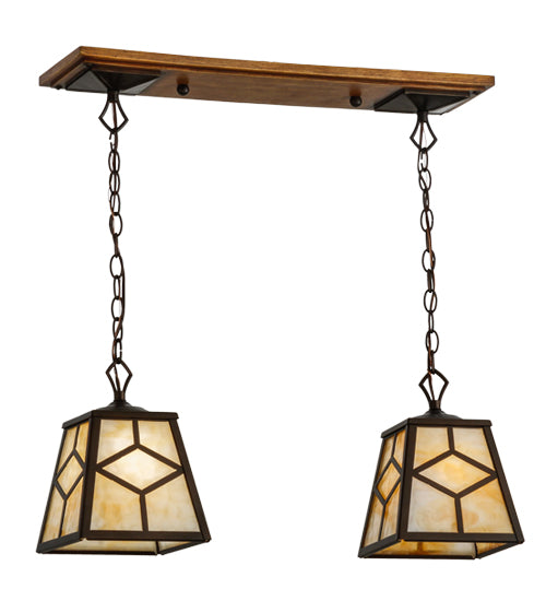 Meyda Lighting Diamond Craftsman 28" 2-Light Mahogany Bronze Island Pendant Light With Beige Shade Glass
