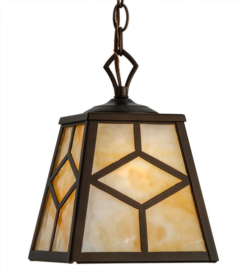 Meyda Lighting Diamond Craftsman 28" 2-Light Mahogany Bronze Island Pendant Light With Beige Shade Glass