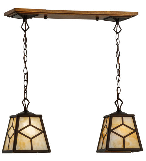 Meyda Lighting Diamond Craftsman 28" 2-Light Mahogany Bronze Island Pendant Light With Beige Shade Glass