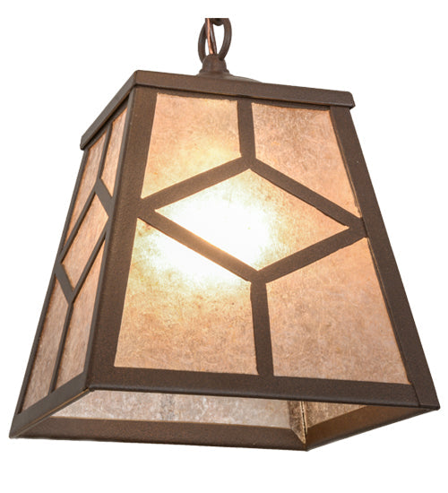 Meyda Lighting Diamond Craftsman 32" 6-Light Cafe Noir Cascading Pendant Light With Silver Mica Shade Glass
