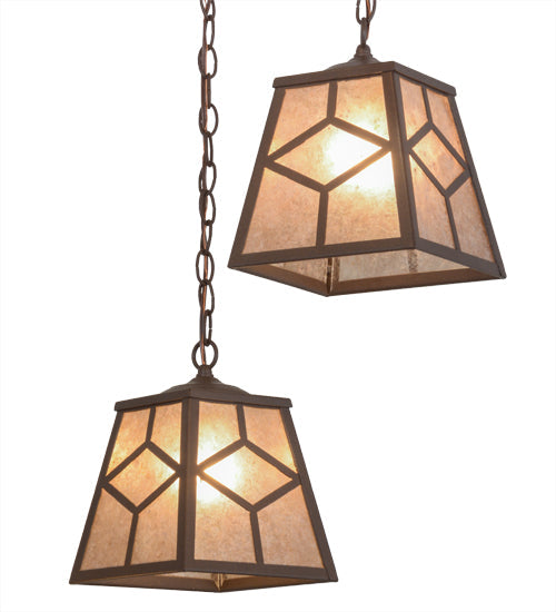 Meyda Lighting Diamond Craftsman 32" 6-Light Cafe Noir Cascading Pendant Light With Silver Mica Shade Glass