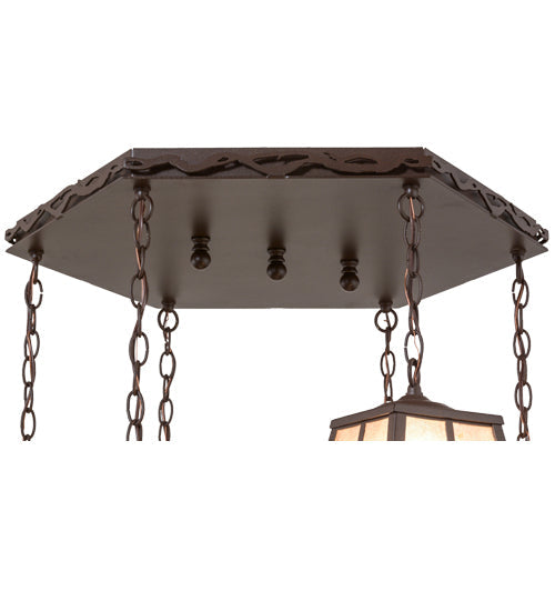 Meyda Lighting Diamond Craftsman 32" 6-Light Cafe Noir Cascading Pendant Light With Silver Mica Shade Glass