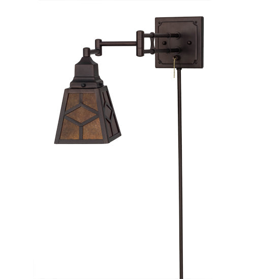 Meyda Lighting Diamond Craftsman 5-13" Mahogany Bronze Adjustable Swing Arm Wall Sconce With Amber Mica Shade Glass