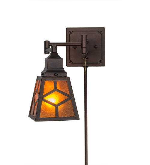 Meyda Lighting Diamond Craftsman 5-13" Mahogany Bronze Adjustable Swing Arm Wall Sconce With Amber Mica Shade Glass