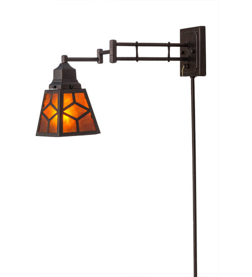 Meyda Lighting Diamond Craftsman 5-13" Mahogany Bronze Adjustable Swing Arm Wall Sconce With Amber Mica Shade Glass