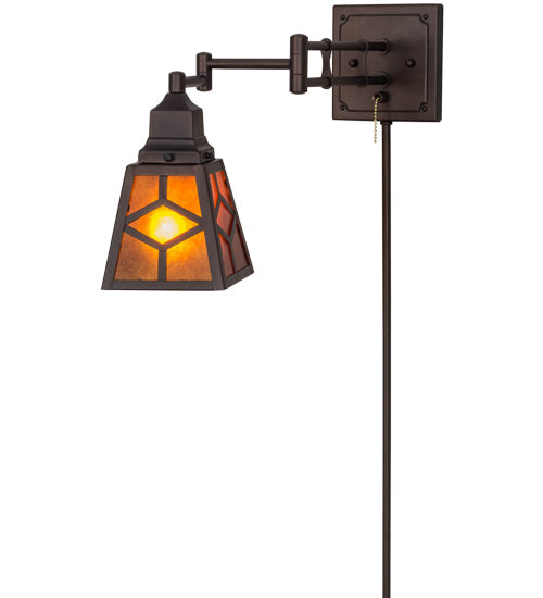 Meyda Lighting Diamond Craftsman 5-13" Mahogany Bronze Adjustable Swing Arm Wall Sconce With Amber Mica Shade Glass