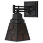 Meyda Lighting Diamond Craftsman 5-14" Textured Black Swing Arm Wall Sconce With Amber Mica Shade Glass