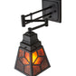 Meyda Lighting Diamond Craftsman 5-14" Textured Black Swing Arm Wall Sconce With Amber Mica Shade Glass
