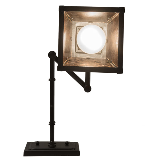 Meyda Lighting Diamond Craftsman 5-14" Textured Black Swing Arm Wall Sconce With Amber Mica Shade Glass