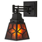 Meyda Lighting Diamond Craftsman 5-14" Textured Black Swing Arm Wall Sconce With Amber Mica Shade Glass