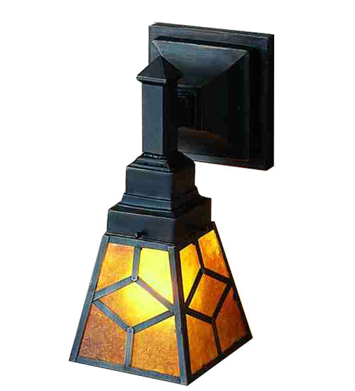 Meyda Lighting Diamond Craftsman 5" Mahogany Bronze Wall Sconce With Amber Mica Shade Glass