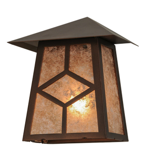 Meyda Lighting Diamond Craftsman 9" Mahogany Bronze Wall Sconce With Silver Mica Shade Glass