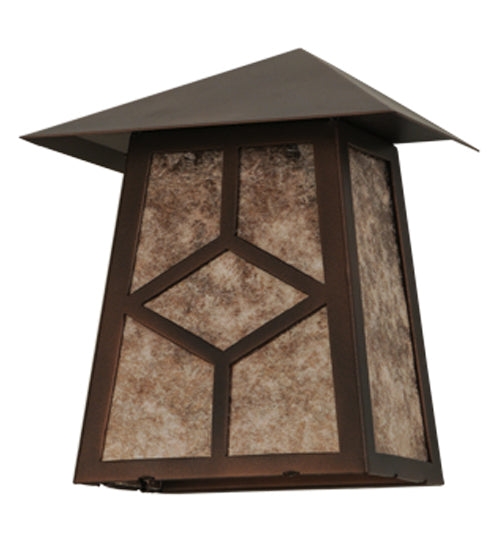 Meyda Lighting Diamond Craftsman 9" Mahogany Bronze Wall Sconce With Silver Mica Shade Glass
