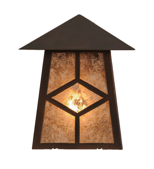 Meyda Lighting Diamond Craftsman 9" Mahogany Bronze Wall Sconce With Silver Mica Shade Glass
