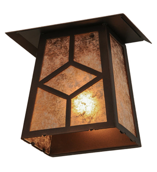Meyda Lighting Diamond Craftsman 9" Mahogany Bronze Wall Sconce With Silver Mica Shade Glass