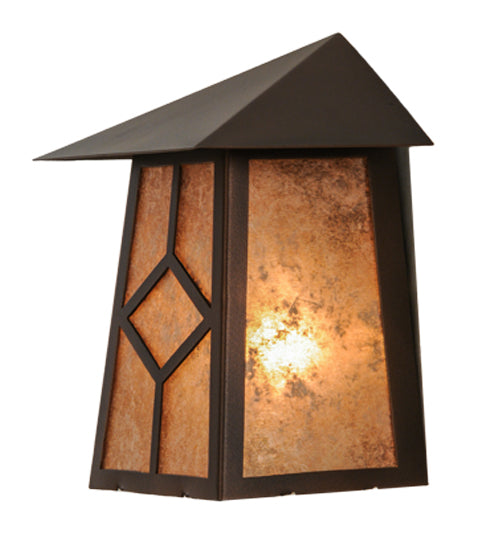 Meyda Lighting Diamond Craftsman 9" Mahogany Bronze Wall Sconce With Silver Mica Shade Glass