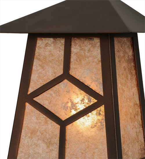 Meyda Lighting Diamond Craftsman 9" Mahogany Bronze Wall Sconce With Silver Mica Shade Glass