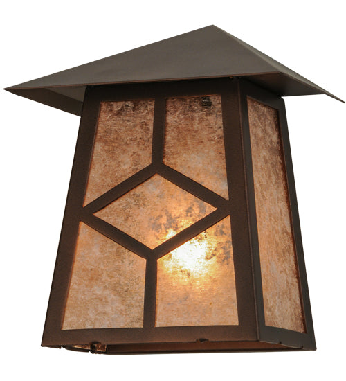 Meyda Lighting Diamond Craftsman 9" Mahogany Bronze Wall Sconce With Silver Mica Shade Glass