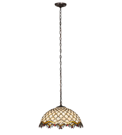 Meyda Lighting Diamond & Jewel 18" 3-Light Mahogany Bronze Pendant Light With Beige Shade Glass