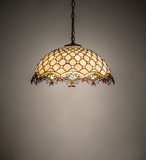 Meyda Lighting Diamond & Jewel 18" 3-Light Mahogany Bronze Pendant Light With Beige Shade Glass