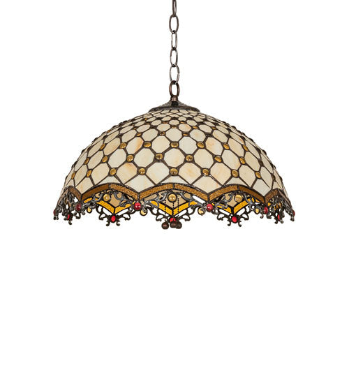 Meyda Lighting Diamond & Jewel 18" 3-Light Mahogany Bronze Pendant Light With Beige Shade Glass