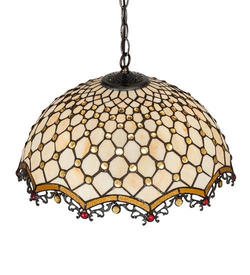 Meyda Lighting Diamond & Jewel 18" 3-Light Mahogany Bronze Pendant Light With Beige Shade Glass