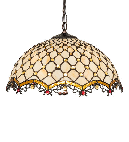 Meyda Lighting Diamond & Jewel 18" 3-Light Mahogany Bronze Pendant Light With Beige Shade Glass