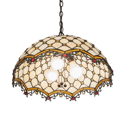 Meyda Lighting Diamond & Jewel 18" 3-Light Mahogany Bronze Pendant Light With Beige Shade Glass