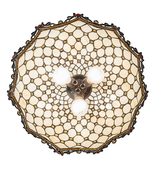 Meyda Lighting Diamond & Jewel 18" 3-Light Mahogany Bronze Pendant Light With Beige Shade Glass