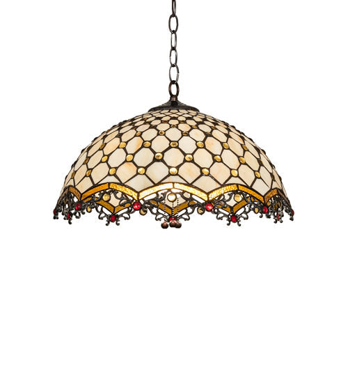 Meyda Lighting Diamond & Jewel 18" 3-Light Mahogany Bronze Pendant Light With Beige Shade Glass