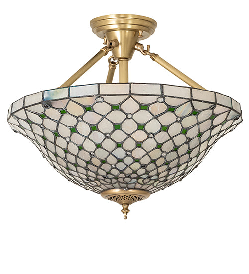 Meyda Lighting Diamond & Jewel 18" 4-Light Brushed Brass Semi-flush Mount Light With Clear & Green Shade Glass