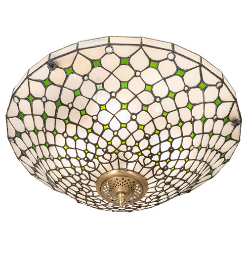 Meyda Lighting Diamond & Jewel 18" 4-Light Brushed Brass Semi-flush Mount Light With Clear & Green Shade Glass
