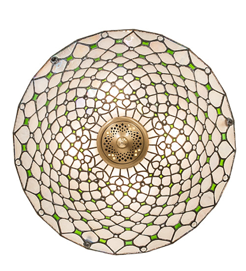 Meyda Lighting Diamond & Jewel 18" 4-Light Brushed Brass Semi-flush Mount Light With Clear & Green Shade Glass