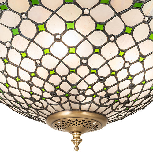 Meyda Lighting Diamond & Jewel 18" 4-Light Brushed Brass Semi-flush Mount Light With Clear & Green Shade Glass