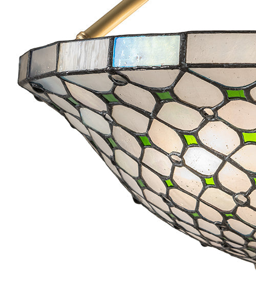Meyda Lighting Diamond & Jewel 18" 4-Light Brushed Brass Semi-flush Mount Light With Clear & Green Shade Glass