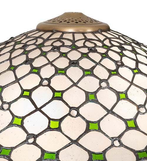 Meyda Lighting Diamond & Jewel 18" Brushed Brass Frame With Green & Clear Stained Shade Glass