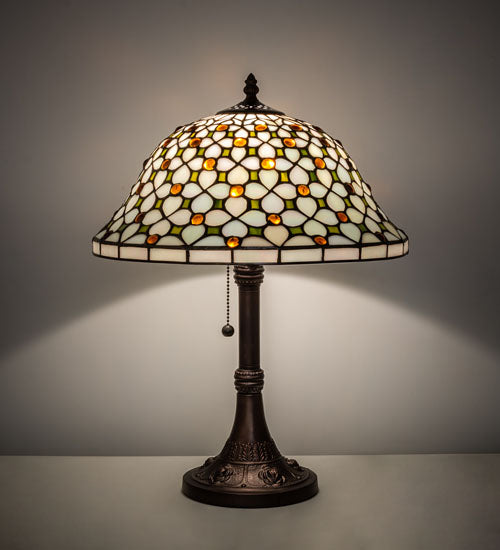 Meyda Lighting Diamond & Jewel 18" Mahogany Bronze Table Lamp With Multi-Colored Stained Shade Glass