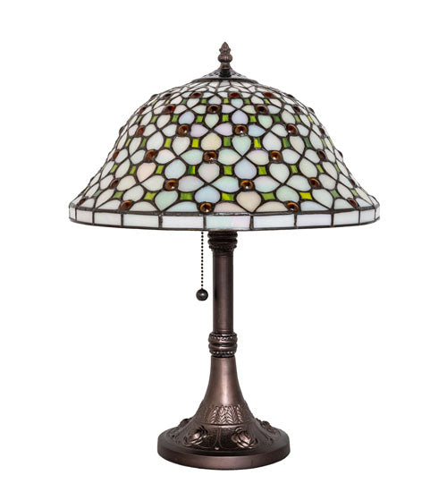 Meyda Lighting Diamond & Jewel 18" Mahogany Bronze Table Lamp With Multi-Colored Stained Shade Glass