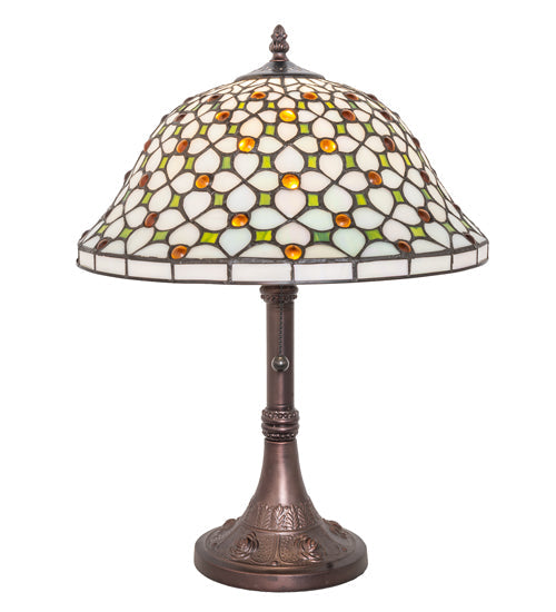 Meyda Lighting Diamond & Jewel 18" Mahogany Bronze Table Lamp With Multi-Colored Stained Shade Glass