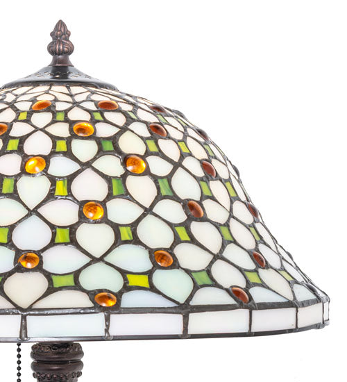 Meyda Lighting Diamond & Jewel 18" Mahogany Bronze Table Lamp With Multi-Colored Stained Shade Glass