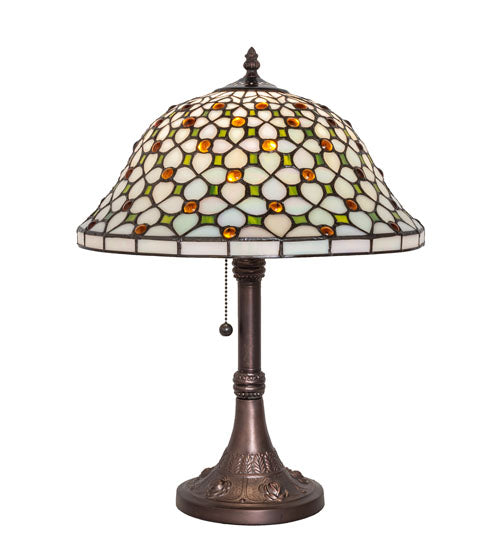 Meyda Lighting Diamond & Jewel 18" Mahogany Bronze Table Lamp With Multi-Colored Stained Shade Glass